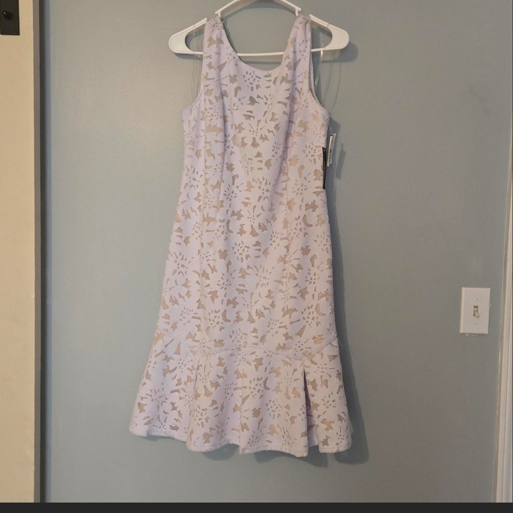 R&M Richards White and Nude Floral Cutout Dress